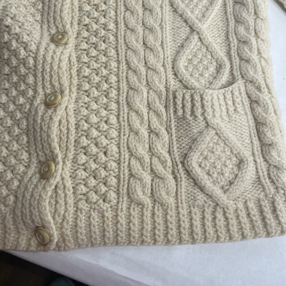 Vintage Trimingham's Bermuda Kennedy Adara Ireland CREAM‎ Wool Cable Cardigan M - Picture 7 of 8